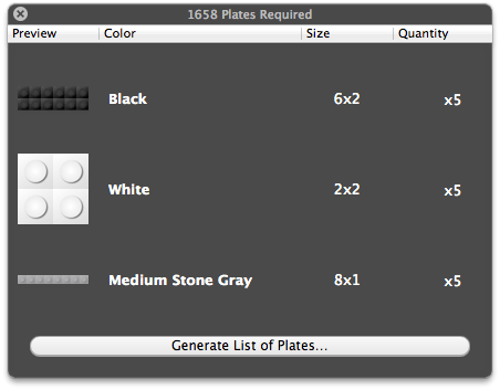 Plate list for Photobricks
