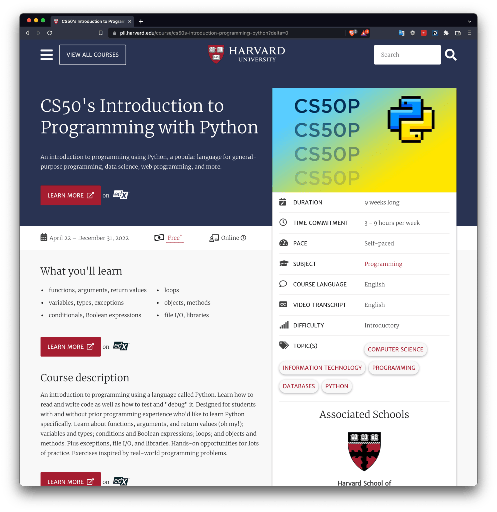CS50 at Harvard University – Introduction to Programming with Python ...